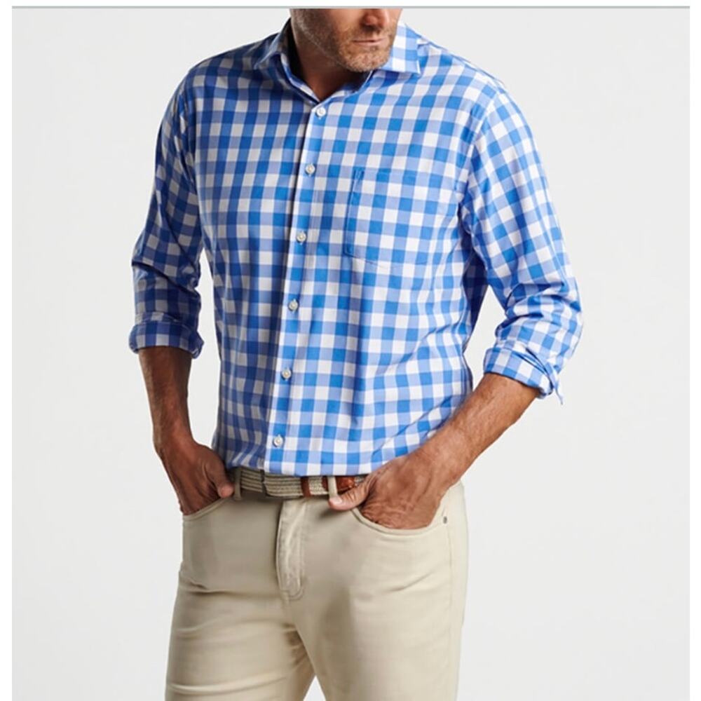 Peter Millar Blue & White Gingham Button-Down Shirt
